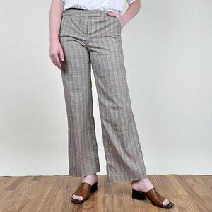 Vintage Woven Plaid Knit High Rise Long Straight Bootcut Flare Leg Trouser Pants